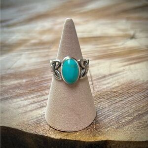 Turquoise Sterling Silver Ring with Celtic Design Sz 6